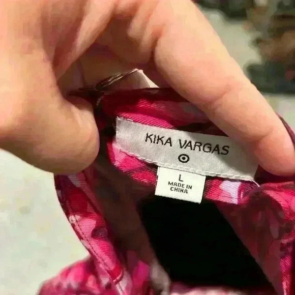 Kika Vargas for Target colorful oversized Floral Scallop open Back Blouse Sz Lg - Picture 8 of 9